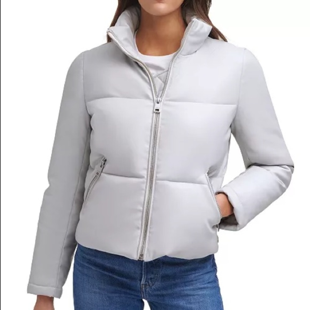 🔥NWT🔥 Levi's Quilted Faux Leather Puffer Jacket Coat| Ice | Sizes L,XL